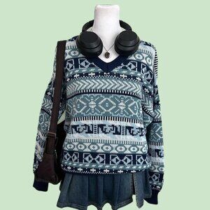 vintage 90s blue striped quirky indie skater retro boxy acrylic knit sweater